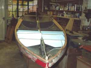 View from aft with some of the styrofoam deck supports being shaped. Click for enlargement.